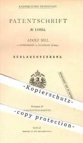 original Patent - Adolf Sell in Königshofen in Grabfelde , 1880 , Schlauchverband , Schlauch , Schläuche , Eisen !!!