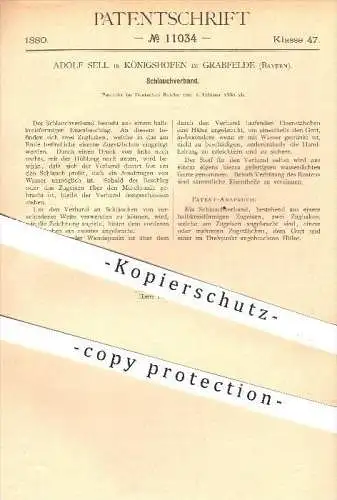 original Patent - Adolf Sell in Königshofen in Grabfelde , 1880 , Schlauchverband , Schlauch , Schläuche , Eisen !!!