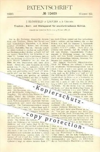 original Patent - J. Blossfeld , Laucha , Unstrut , 1880 , Apparat zum Trocknen , Darren , Rösten , Trockenvorrichtung