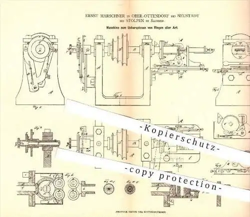 original Patent - Ernst Marschner , Ober - Ottendorf , Neustadt , Stolpen , 1880 , Überspinnen von Ringen , Ring , Ringe