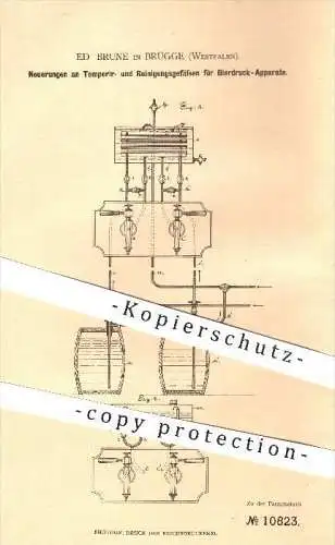 original Patent - Ed. Brune in Brügge , 1880 , Temperier- u. Reinigungsgefäß für Bierdruck - Apparate , Gastronomie !!!