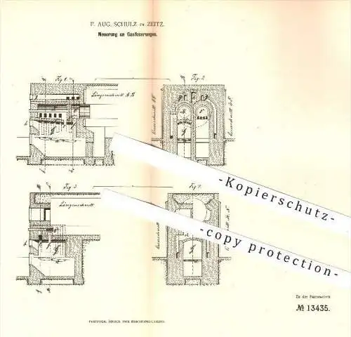 original Patent - F. Aug. Schulz in Zeitz , 1880 , Gasfeuerung , Gas , Feuerung , Dampfkessel , Generator , Generatoren