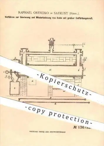 original Patent - R. Ostreijko , Satkuny , Russland , 1901 , Gewinnung und Wiederbelebung von Kohle , Kohlen , Meiler !!