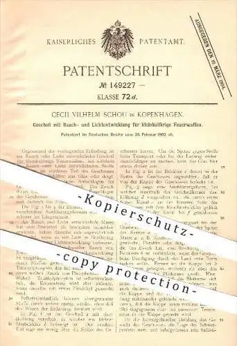 original Patent - Cecil Vilhelm Schou in Kopenhagen , 1902 , Geschoss für Kleinkaliber - Waffen , Feuerwaffe , Waffe !!!