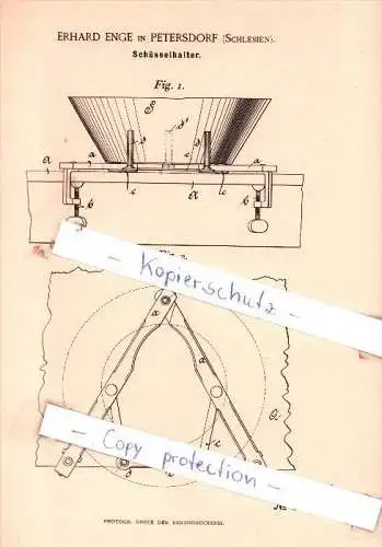 Original Patent -  Erhard Enge in Petersdorf b. Falkenberg / Niemodlin , Schlesien , 1892 , Schlüsselhalter !!!