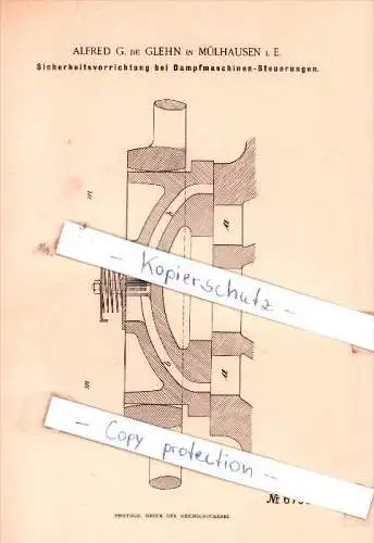 Original Patent -  Alfred G. de Glehn in Mülhausen i. E. / Mulhouse , 1891 ,  Dampfmaschinen !!!