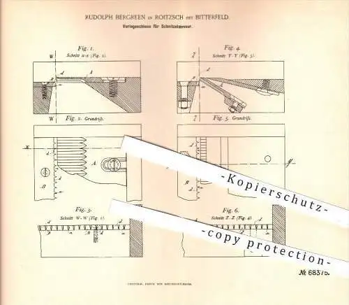 original Patent - Rudolph Bergreen , Roitzsch , Bitterfeld , 1892 , Vorlegeschiene für Schnitzelmesser , Zuckerfabrik !!