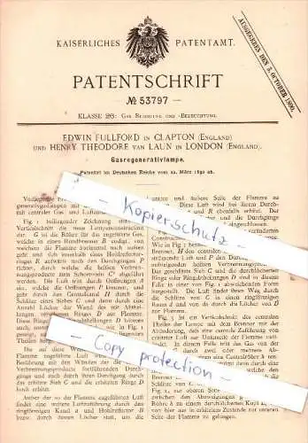 Original Patent -  E. Fullford in Clapton , England und H. T. van Laun in London , 1890 ,  !!!