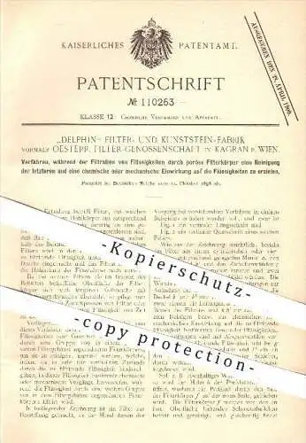 original Patent - Delphin Filter- u. Kunststein - Fabrik , Kagran , 1898 , Reinigung der Filterkörper während Filtration