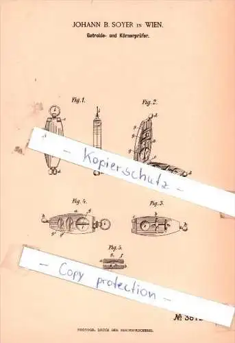 Original Patent - Johann B. Soyer in Wien , 1886 , Getreide- und Körnerprüfer !!!