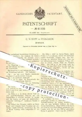 original Patent - C. M. Dopf in Pforzheim , 1891 , Armband , Schmuck , Armschmuck , Armbänder , Goldschmied !!!