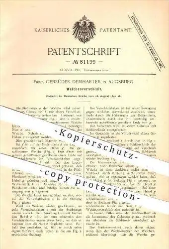 original Patent - Gebrüder Demharter , Augsburg , 1891 , Weichen - Verschluss , Eisenbahn , Eisenbahnen , Gleis , Gleise