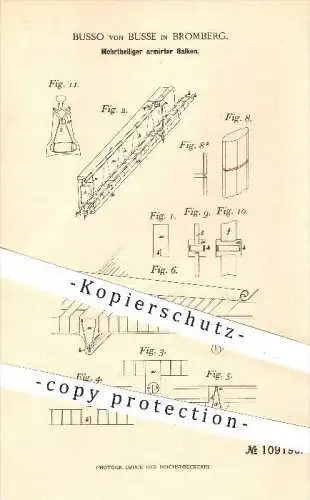 original Patent - Busso von Busse in Bromberg , 1898 , Mehrteiliger armierter Balken , Beton , Zement , Hochbau , Sturz