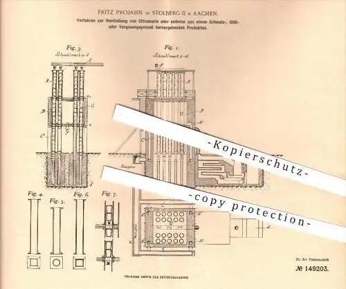 original Patent - Fritz Projahn in Stolberg II bei Aachen , 1902 , Herstellung von Ultramarin , Schmelzen , Glühen !!!