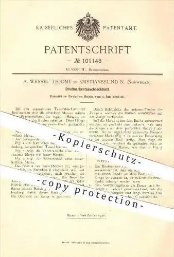 original Patent - A. Wessel-Thjome in Kristianssund N. , Norwegen , 1898 , Briefmarken - Tauschbuchblatt , Album !!!