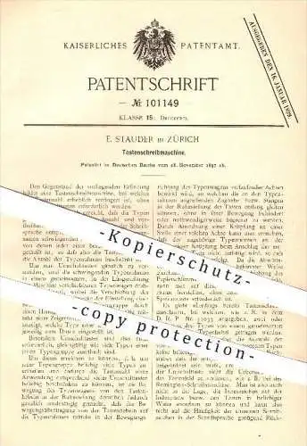 original Patent - E. Stauder in Zürich , 1897 , Tastenschreibmaschine , Schreibmaschine , Schreibmaschinen , Schreiben