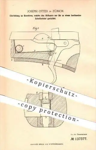 original Patent - Joseph Otter in Zürich , 1902 , Einrichtung an Gewehren , Gewehr , Waffen , Geschosse , Abfeuern !!!