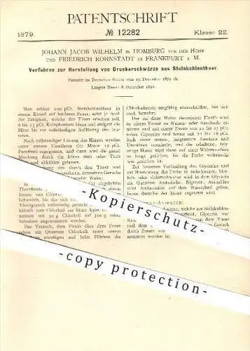 original Patent - J. J. Wilhelm , Homburg und F. Rohnstadt , Frankfurt , 1879 , Druckerschwärze aus Steinkohlen - Teer !