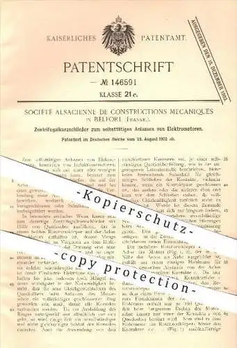 original Patent - Sociéte Alsacienne de Constructions Mécaniques in Belfort , 1902 , Elektromotoren , Motor , Anlasser