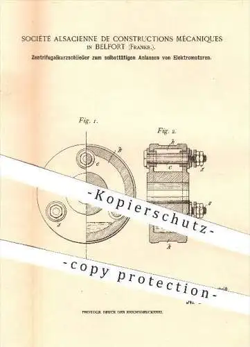 original Patent - Sociéte Alsacienne de Constructions Mécaniques in Belfort , 1902 , Elektromotoren , Motor , Anlasser