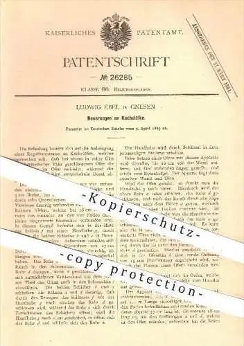 original Patent - Ludwig Ebel in Gnesen , 1883 , Kachelofen , Kachelöfen , Ofen , Öfen , Ofenbauer , Ofenbau !!!