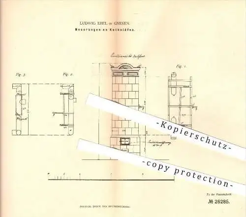 original Patent - Ludwig Ebel in Gnesen , 1883 , Kachelofen , Kachelöfen , Ofen , Öfen , Ofenbauer , Ofenbau !!!