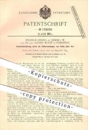 original Patent - W. Lessing , Geseke und Dr. A. Wolff , Elberfeld , 1901 , Druckluft für Öfen , Ofenbau , Wuppertal !!!