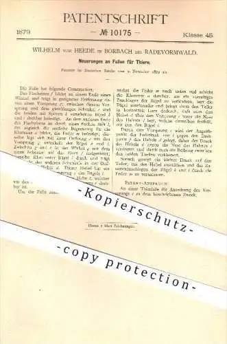 original Patent - Wilhelm vom Heede in Borbach bei Radevormwald , 1879 , Fallen für Tiere , Tierfallen , Tier , Jagd !