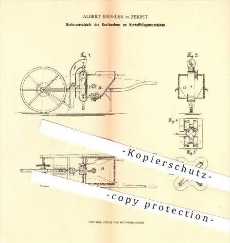 original Patent - Albert Riessler in Zerbst , 1879 , Saatkasten an Kartoffellegemaschinen , Kartoffeln , Landwirtschaft