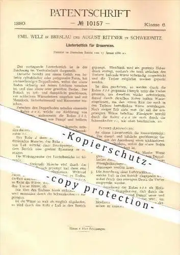 original Patent - Emil Welz in Breslau , August Rittner in Schweidnitz , 1880 , Läuterbottich für die Brauerei , Bier !!