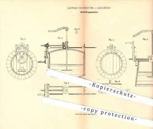 original Patent - Leopold Baumeister in Gaggenau , 1879 , Weinlüftungsmaschine , Wein , Weinfass , Weinkeller !!!