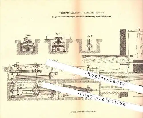 original Patent - Hermann Seyfert in Rochlitz , 1879 , Waage für Eisenbahnen , Waagen , Wiegen , Eisenbahn , Gleis !!!