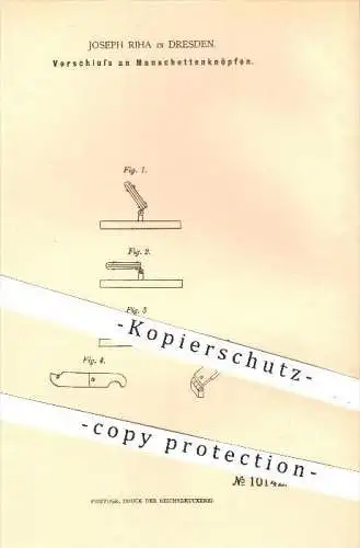 original Patent - Joseph Riha in Dresden , 1879 , Verschluss an Manschettenknöpfen , Knopf , Knöpfe , Bekleidung , Mode