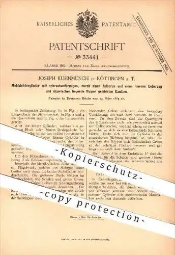 original Patent - Joseph Kuhnmünch in Röttingen , 1885 , Mehlsichtezylinder , Mehl , Mühle , Mühlen , Müller , Mahlgut