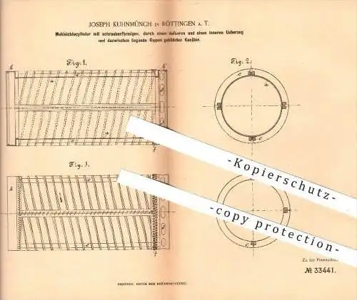 original Patent - Joseph Kuhnmünch in Röttingen , 1885 , Mehlsichtezylinder , Mehl , Mühle , Mühlen , Müller , Mahlgut