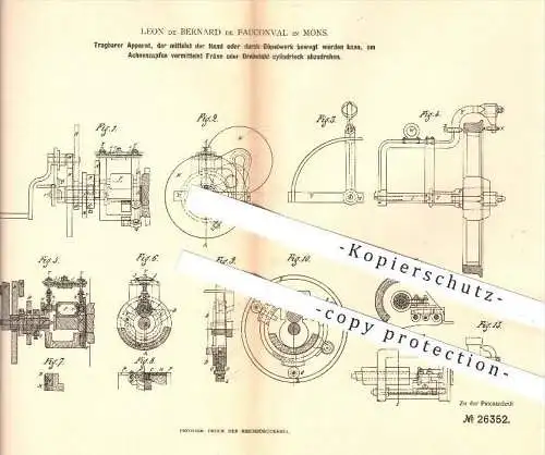 original Patent - Leon de Bernhard de Fauconval , Mons ,1883, Zapfen per Fräse o. Drehstuhl abdrehen , Fräsen , Drehbank