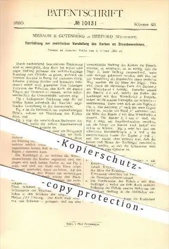 original Patent - Niebaum & Gutenberg , Herford ,1880, Verstellen vom Korb an Dreschmaschine , Dreschen , Landwirtschaft