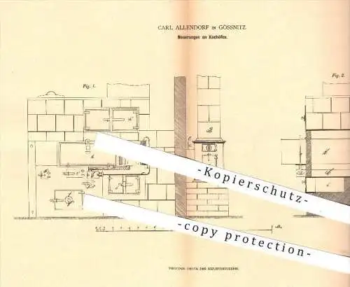 original Patent - C. Allendorf , Gössnitz , 1879 , Kochofen , Ofen , Öfen , Ofenbauer , Kochen , Herd , Herde , Heizung