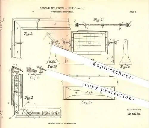 original Patent - Armand Mauchain in Genf , Schweiz , 1884 , Verschiebbarer Bilderrahmen , Bild , Bilder , Rahmen , Foto