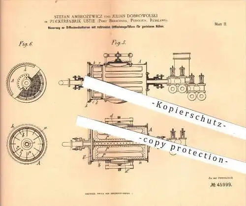 original Patent - S. Ambrozewicz , J. Dobrowolski , Zuckerfabrik Ustie , Berschada , 1888 , Diffusionsbatterien , Zucker