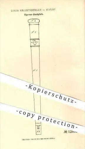 original Patent - Louis Kronenberger in Hanau , 1880 , Zigarren - Stockpfeife , Pfeife , Pfeifen ,Tabak , Rauchen !!!