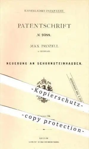 original Patent - Max Prozell in Rosslau , 1879 , Schornstein - Hauben , Esse , Schornsteinfeger , Ofen , Ofenbauer !!!