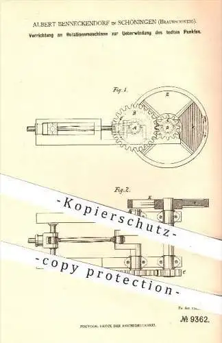 original Patent - Albert Bennenckendorf in Schöningen , 1879 , Rotationsmaschinen zur Überwindung des toten Punktes !!!