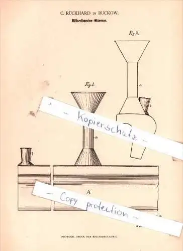 Original Patent - C. Rückhard in Buckow , 1880 ,  Billardbanden-Wärmer , Billard , Märkische Schweiz !!!