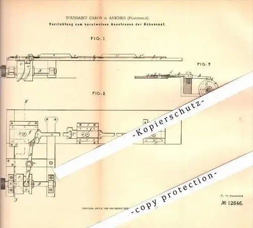 Original Patent - Toussaint Caron à Aniche , France , 1880 , Diffusion de semis , Agriculture !!!