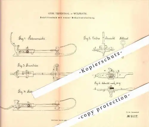 Original Patent - Gebrüder Tiefenthal in Wülfrath , 1879 , Schlittschuh mit Hebelverstellung , Eiskunstlauf , Mettmann