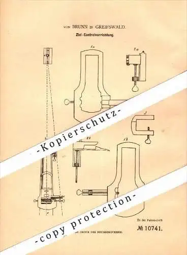 Original Patent - von Brunn in Greifswald i. Mecklenburg , 1879 , Zielvorrichtung für Gewehr , Schützenverein , Jagd !!!