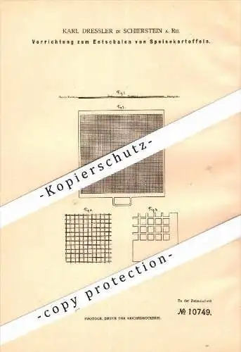 Original Patent - Karl Dressler in Schierstein b. Wiesbaden , 1880 , Entschalung von Kartoffeln , Landwirtschaft , Agrar