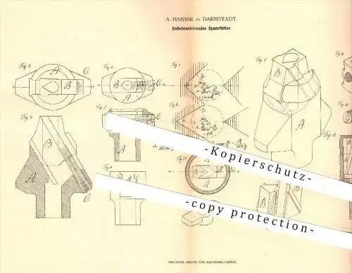 original Patent - A. Hansse in Darmstadt , 1880 , Selbstzentrierendes Spannfutter , Draht , Bohrer , Bohren , Metall !!