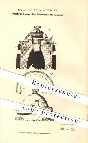 original Patent - Carl Fischmann , Görlitz , 1880 , Schussfertiger Granatzünder , Granaten , Waffen , Geschosse , Zünder